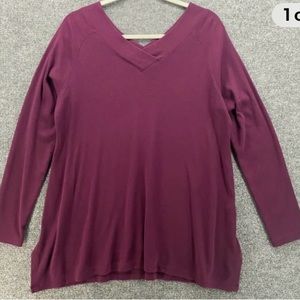 💟Soft Surroundings Purple Double V-Neck Timely Tee Long Sleeve Ribbed Top. XL